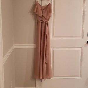 Light tan bridesmaid dress by Nouvelle.